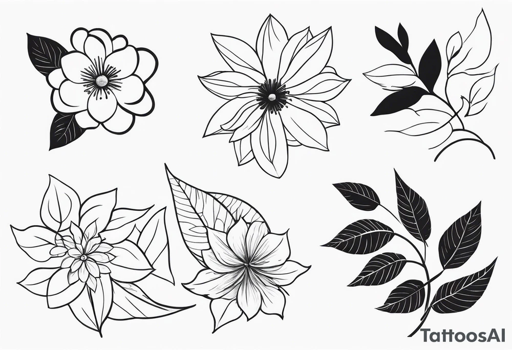 line of leaves and flowers, wraparound leg tattoo idea