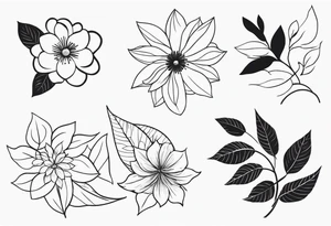 line of leaves and flowers, wraparound leg tattoo idea