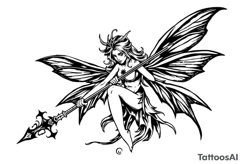 Dark fairy with weapon tattoo idea