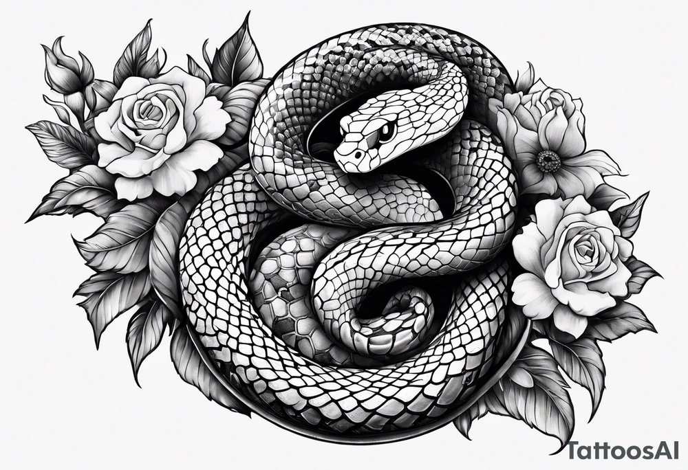 A snake wrapped around flowers tattoo idea