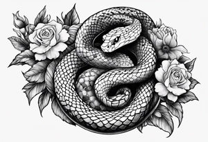 A snake wrapped around flowers tattoo idea