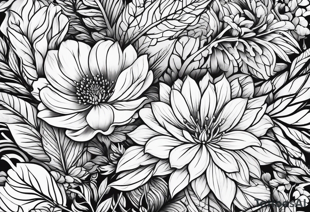 flowers and leaves tattoo idea