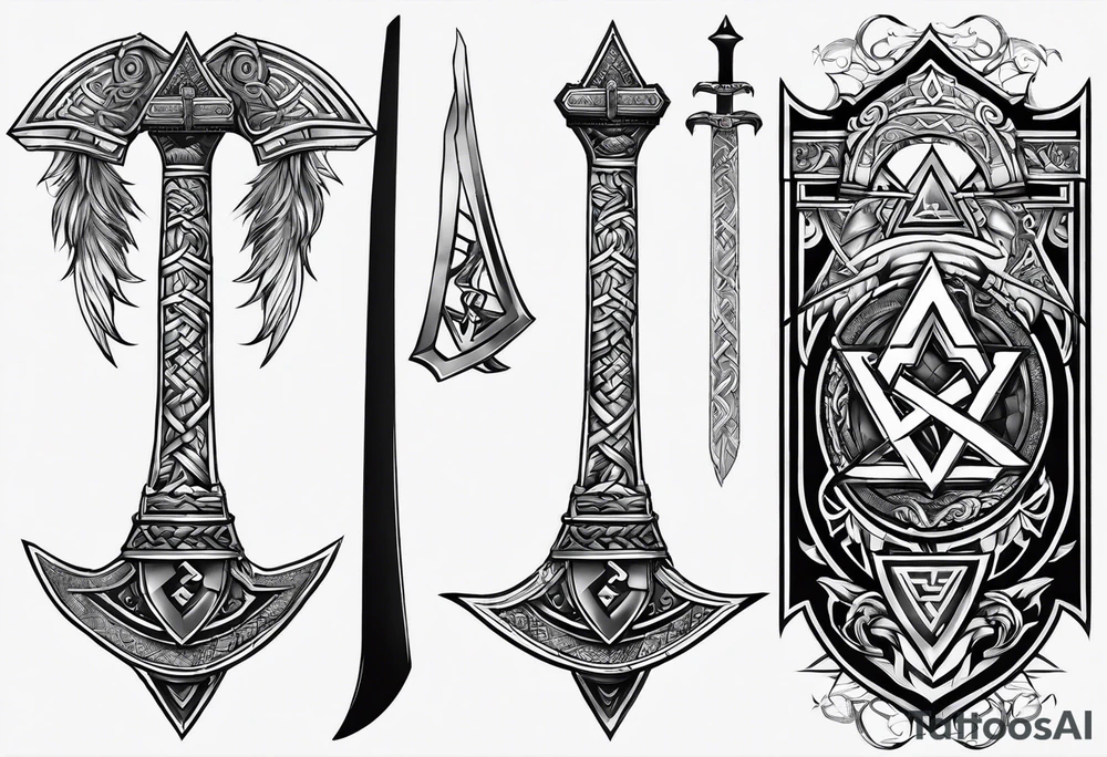 Valhalla valknut sword axe tattoo idea