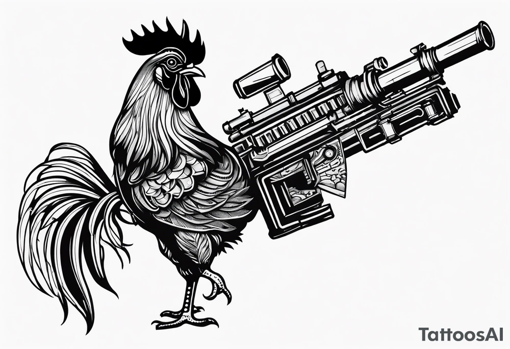 rooster holding a machine gun tattoo idea