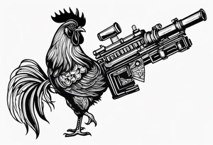 rooster holding a machine gun tattoo idea