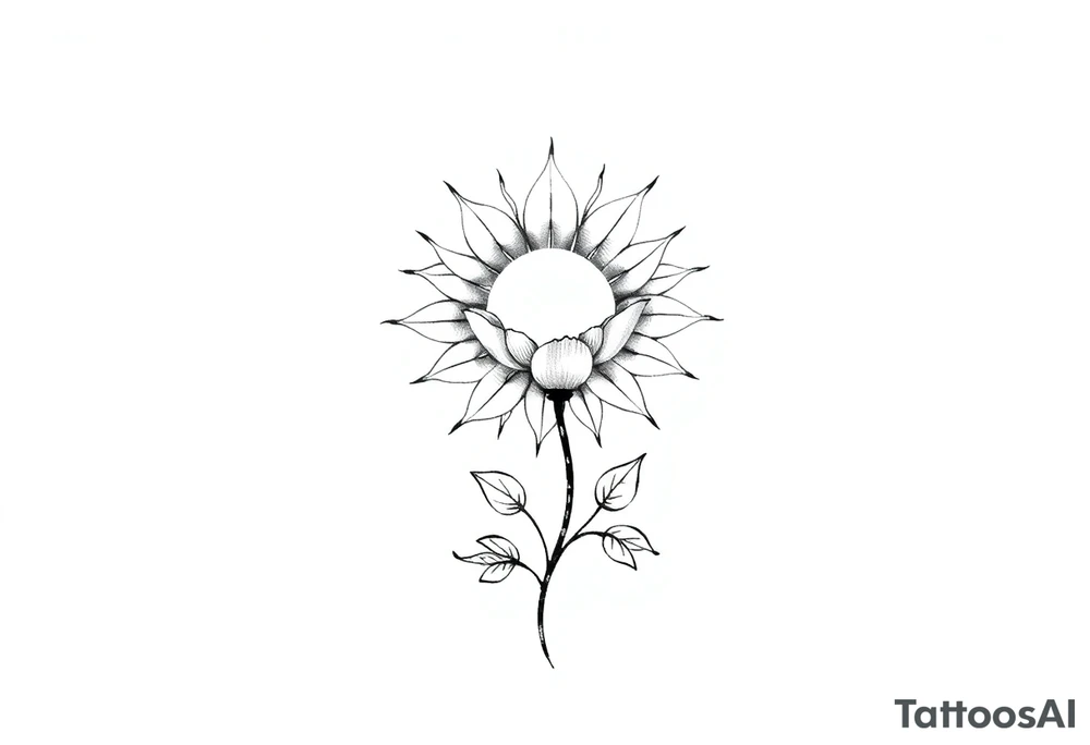 Sun rise flower with stem and leaves tattoo idea