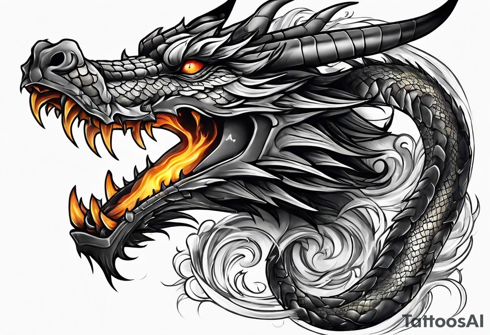 dragon and fire in long horizontal tattoo idea