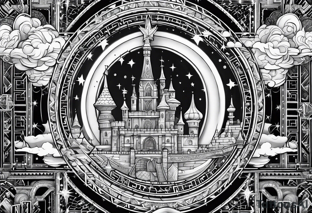 north star with a Maze of castle tattoo idea