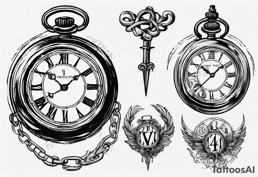 Roman numeral 4 on antient pocket watch tattoo idea