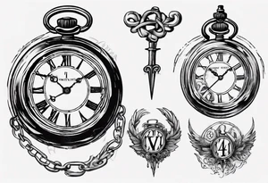 Roman numeral 4 on antient pocket watch tattoo idea