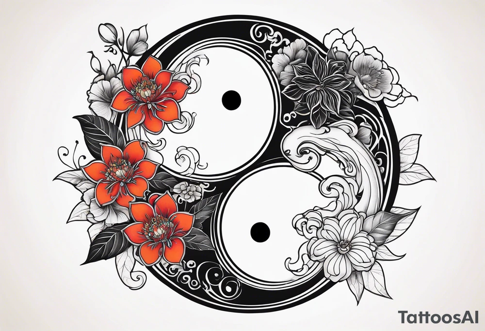 Best friend yin Yang incorporated with flowers tattoo idea