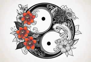 Best friend yin Yang incorporated with flowers tattoo idea
