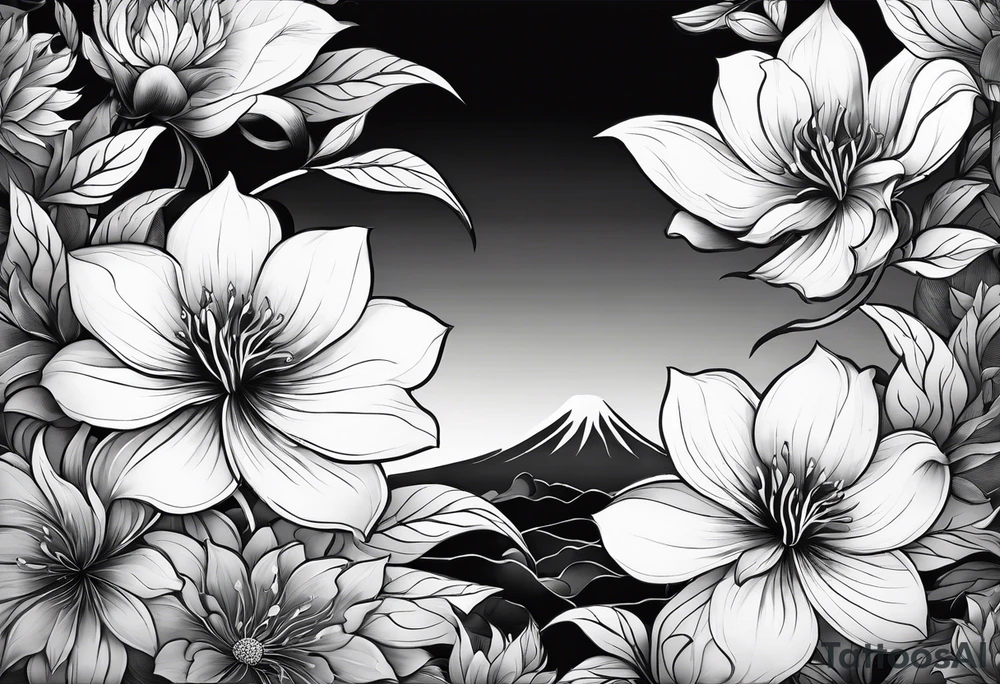Japanese flowers with smoke in the background tattoo idea