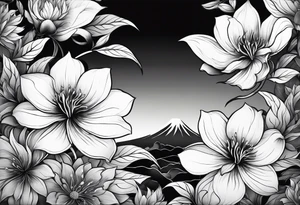 Japanese flowers with smoke in the background tattoo idea