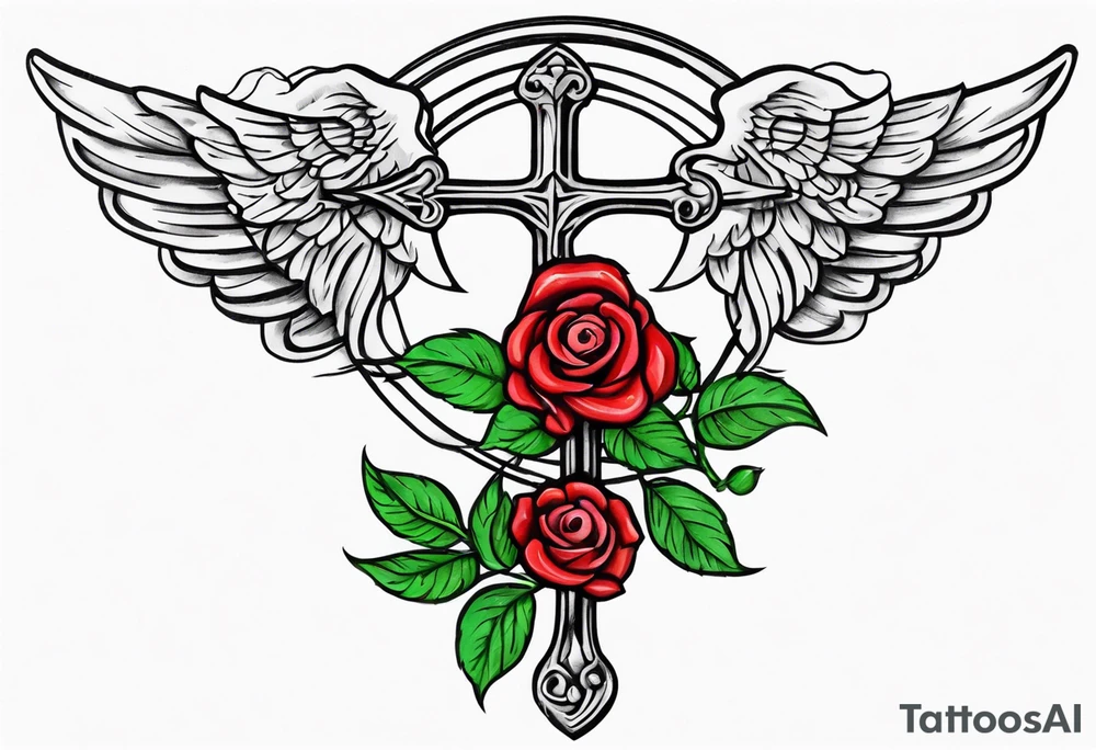 Caduceus with two roses tattoo idea