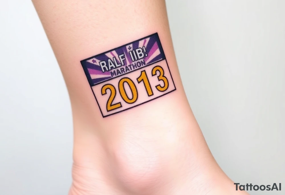 Racing half marathon bib 2013 purple and gold running safety pins running tattoo idea