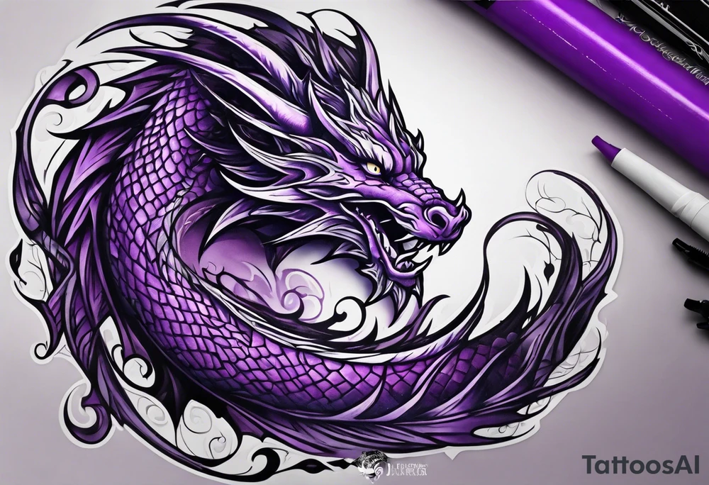 Purple eldritch dragon arm sleeve tattoo idea