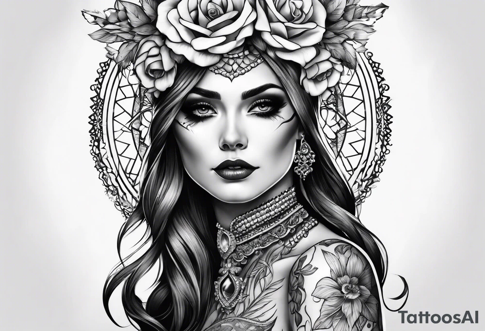 lady skeleton tattoo idea