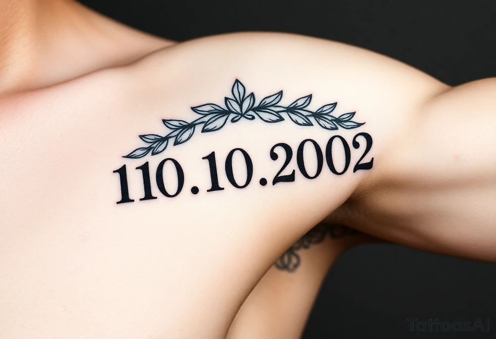 roman numerals of 10.10.2002 in laurel crown in an ancient roman styles tattoo idea