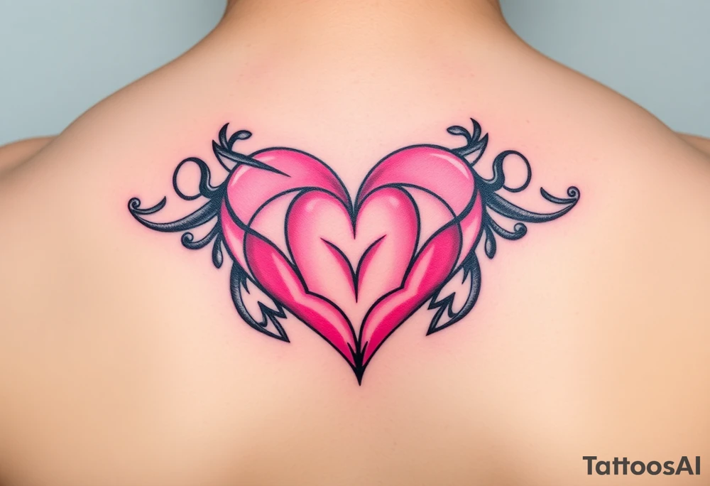 Pink and blue semi love heart tattoo idea