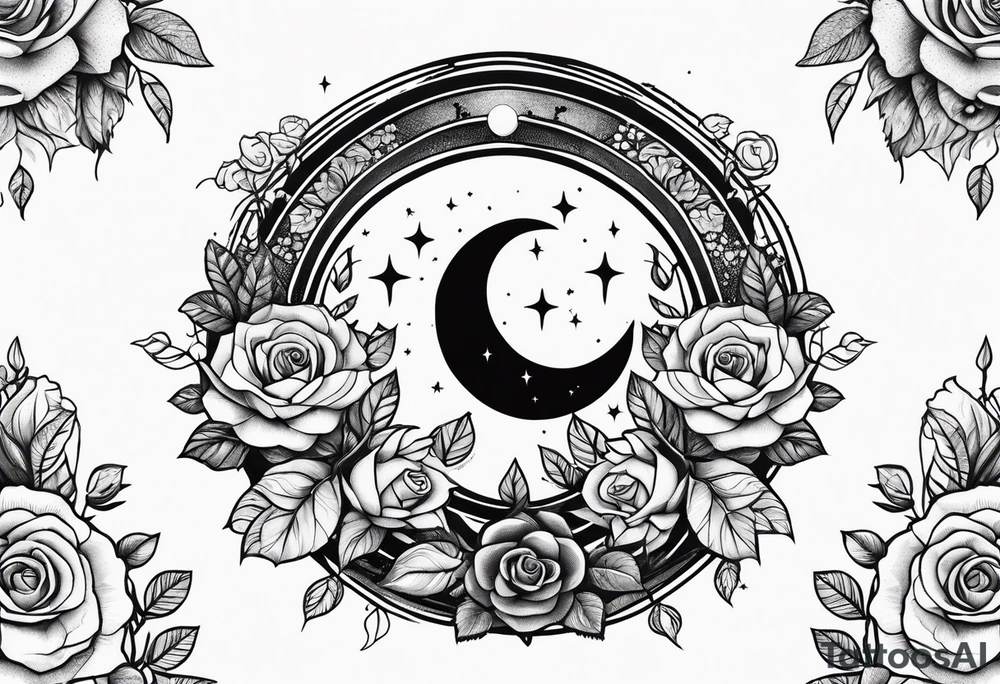 Moon and roses in twinning tree of life tattoo idea