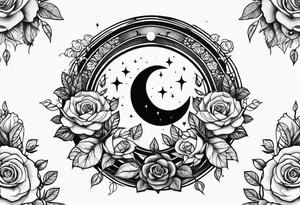 Moon and roses in twinning tree of life tattoo idea