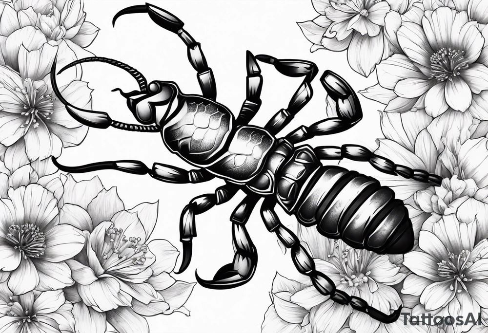 Scorpion tattoo with flowers tattoo idea