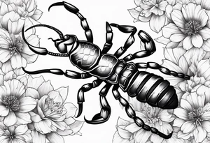 Scorpion tattoo with flowers tattoo idea