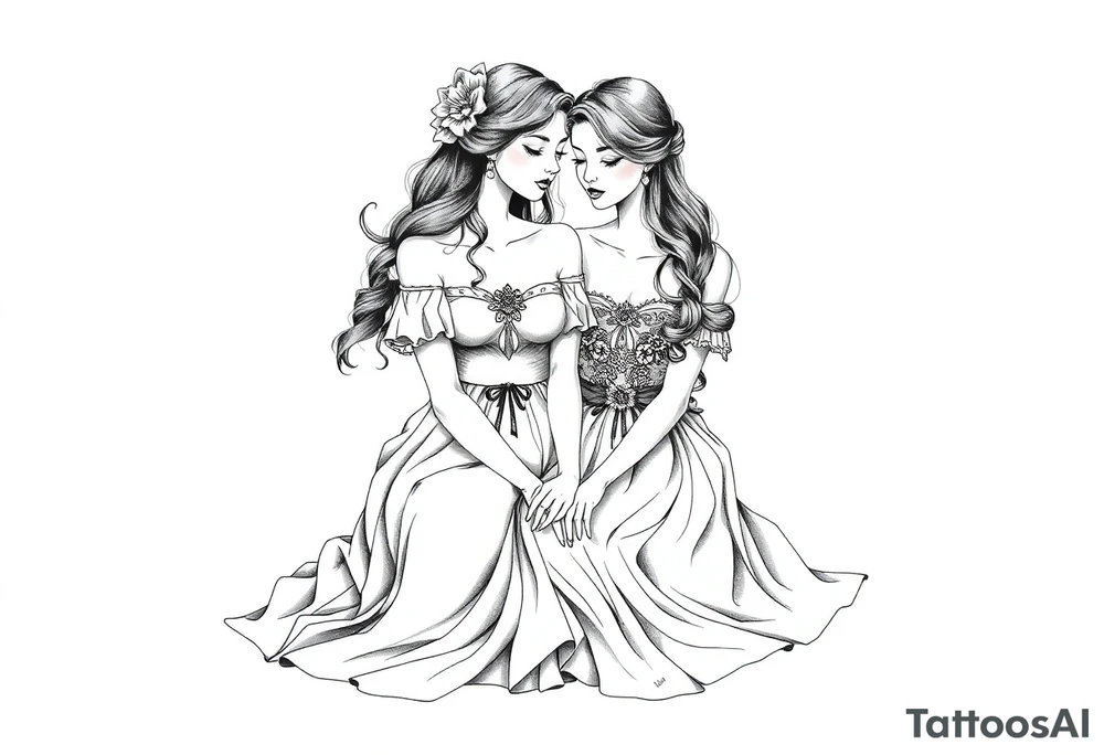 Two girls with dress sitting next tattoo idea