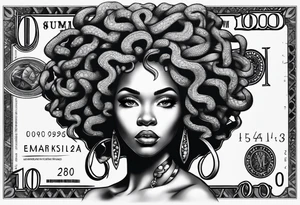 African medusa with money tattoo idea