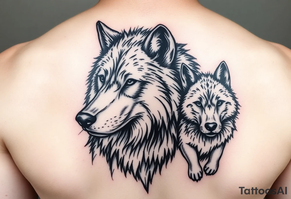 A solitary yet sublime and noble wolf and its progeny. the face tattoo idea