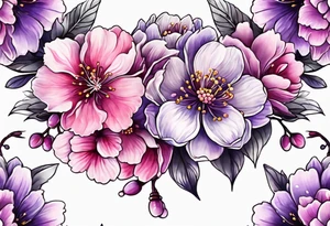 Flower crown pink and purple cherry blossoms huge tattoo idea