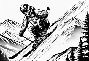 Line drawing skier tattoo idea