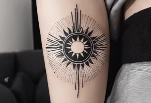 Sun with lines and dots simple yet feminine tattoo idea