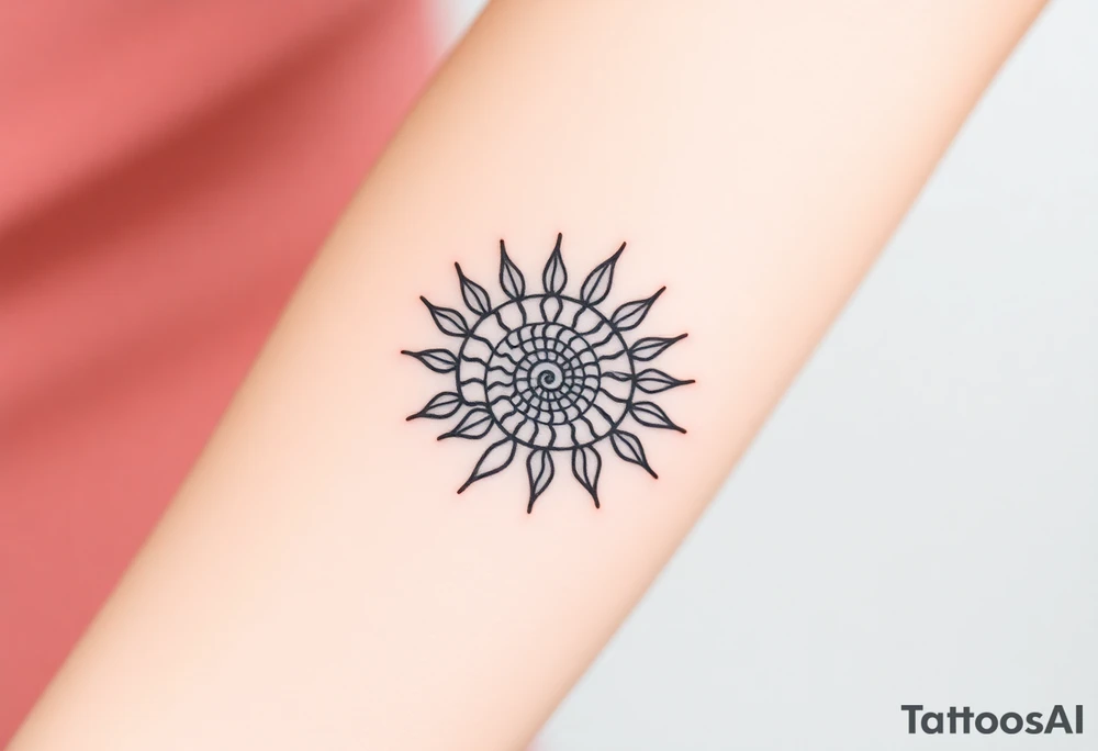 Fibonacci sun spiral shell tattoo idea