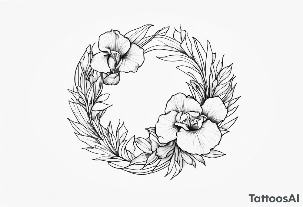 An iris flower wreath circle tattoo idea