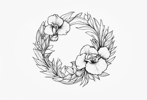 An iris flower wreath circle tattoo idea