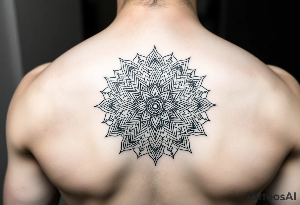 intricate mandala with sacred geometry and cosmic elements tattoo idea