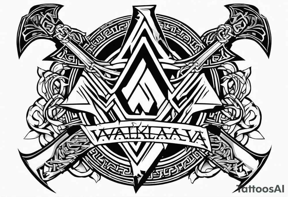 Valhalla sword shield dragon axe Valknut barbed wire chains tribal tattoo idea Valhalla sword shield dragon axe Valknut barbed wire chains tribal tattoo idea