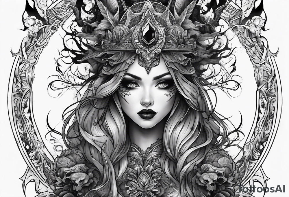 A dark fantasy spooky themed tattoo idea
