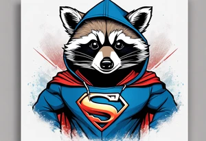 raccoon wearing a Superman hoodie tattoo idea