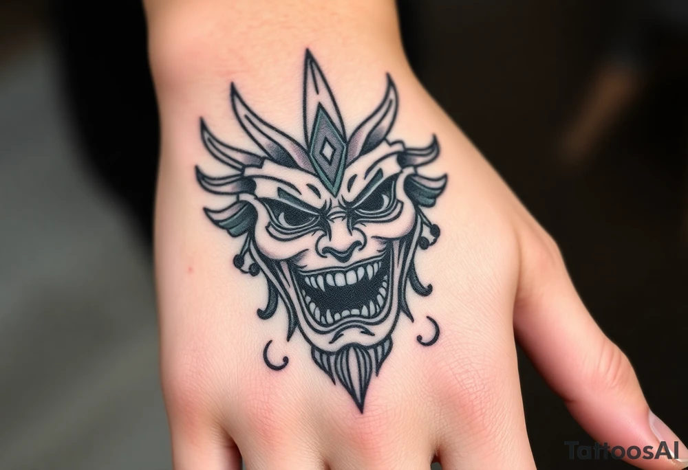 A Japanese mask that screams in pain tattoo idea