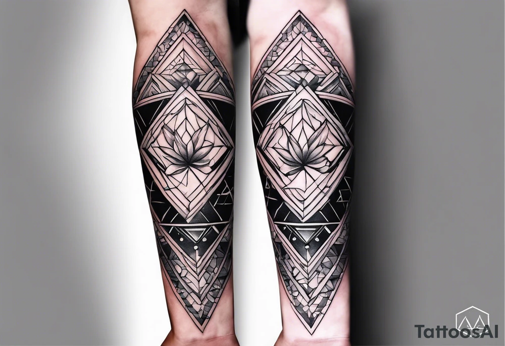 Sleeve on the forearm with a diamond in the middle tattoo idea