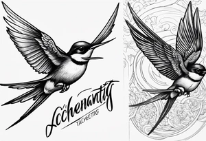 Two flying swallows with the word achentachetig tattoo idea