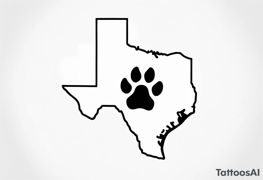texas outline with a dog paw tattoo idea