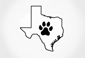 texas outline with a dog paw tattoo idea