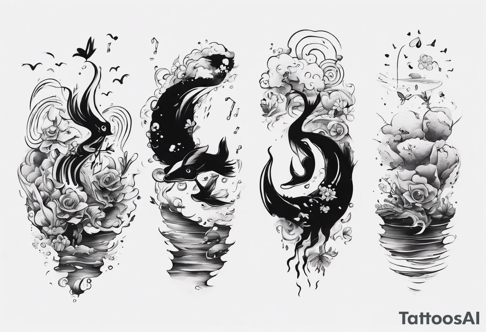 Diving into love , music theme, simplicity water scene tattoo idea