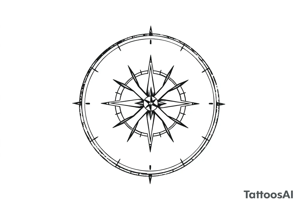 Compass without outer circle tattoo idea