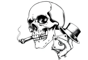 skull with cigar in his mouth,a mustache,a top-hat and money in a hand. tattoo idea