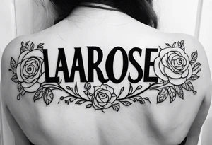 The word "LaRose" in beautiful lettering across my upper back sorrounded with roses tattoo idea